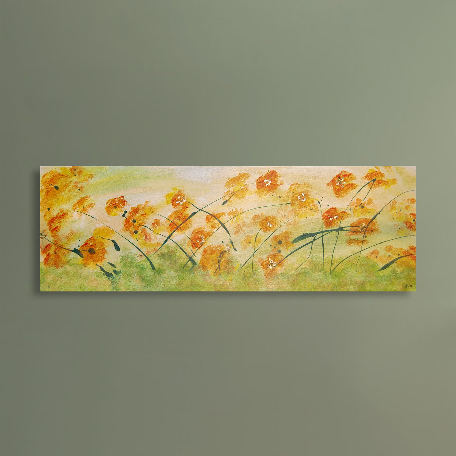 Golden Meadow 36x12 acrylic painting on canvas